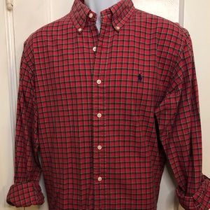 Red plaid button-down Polo